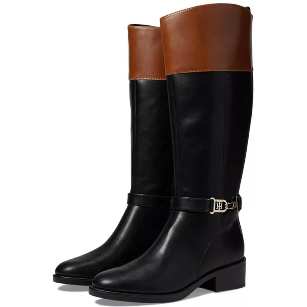 Tommy Hilfiger Ionni Black Brown Zip Closure Casual Riding Boots Size 7M